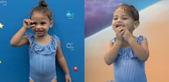 Amanda Kimberlly encanta ao mostrar Helena, sua filha com Neymar, na aula de natação