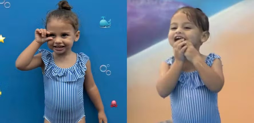 Amanda Kimberlly encanta ao mostrar Helena, sua filha com Neymar, na aula de natação