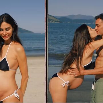 Steph Olive, filha de Bebeto, exibe o barrigão do terceiro filho com jogador do Mirassol