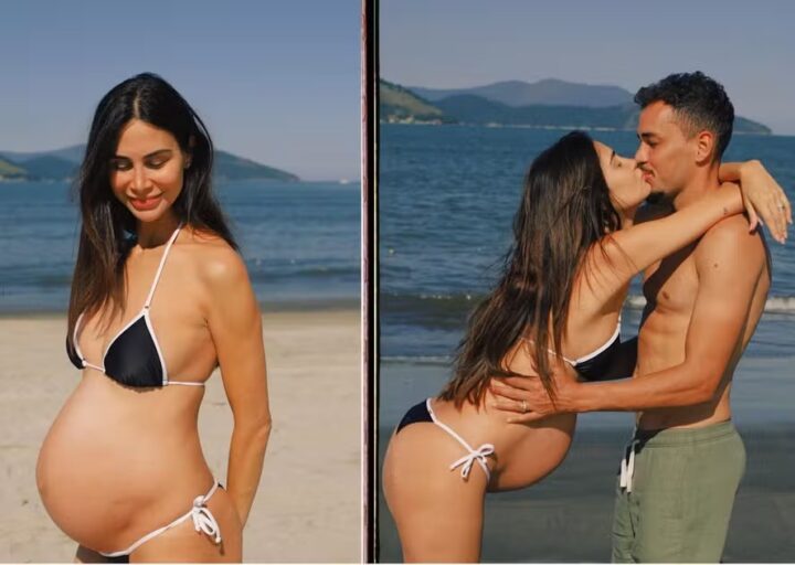 Steph Olive, filha de Bebeto, exibe o barrigão do terceiro filho com jogador do Mirassol