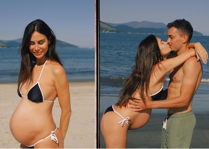 Steph Olive, filha de Bebeto, exibe o barrigão do terceiro filho com jogador do Mirassol