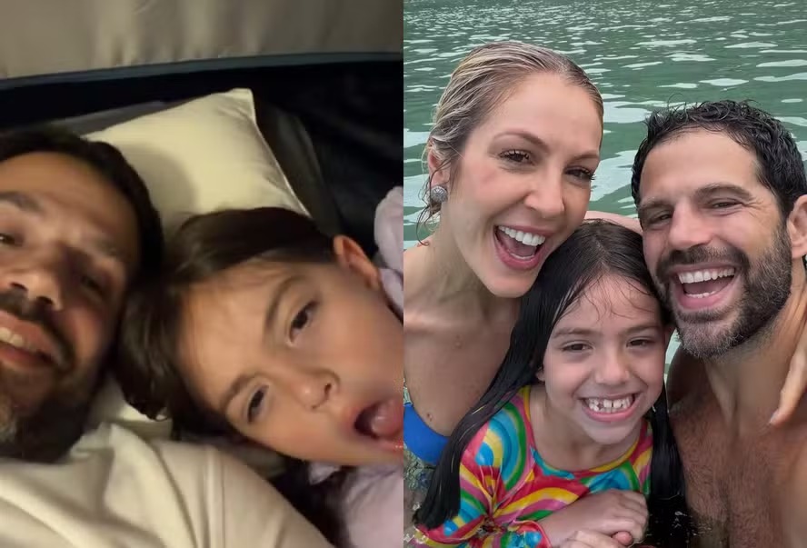 Duda Nagle curte passeio de barco com a filha Zoe e a namorada, Mariane Heller