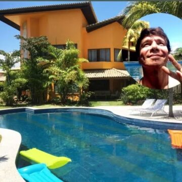 Refúgio à beira-mar de Netinho era mansão com piscina-violão, mármore travertino e oito suítes na Bahia