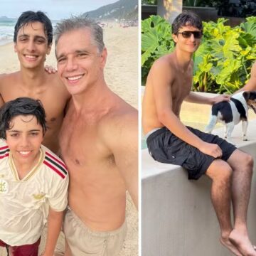 Afastado da TV, Marcio Garcia curte dia de praia ao lado dos filhos