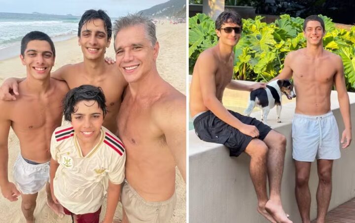Afastado da TV, Marcio Garcia curte dia de praia ao lado dos filhos