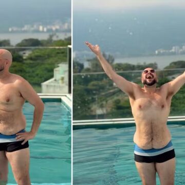 Após perder mais de 23kg sem dietas radicais, Tiago Abravanel posa de sunga