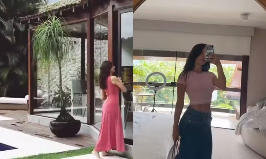 Isis Valverde reforma e faz mudança radical em mansão no meio da mata onde vive com Marcus Buaiz