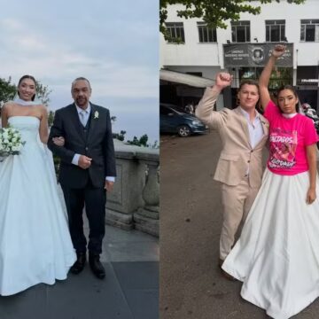 Filha de Rômulo e Verônica Costa se casa no Cristo Redentor e depois vai para presídio vestida de noiva