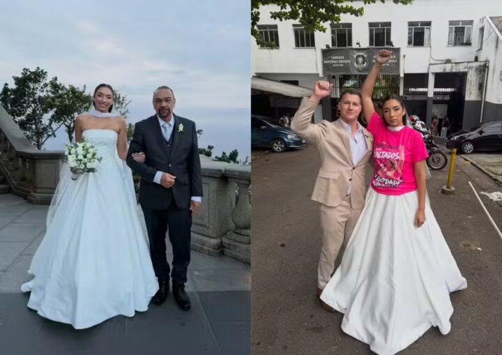 Filha de Rômulo e Verônica Costa se casa no Cristo Redentor e depois vai para presídio vestida de noiva