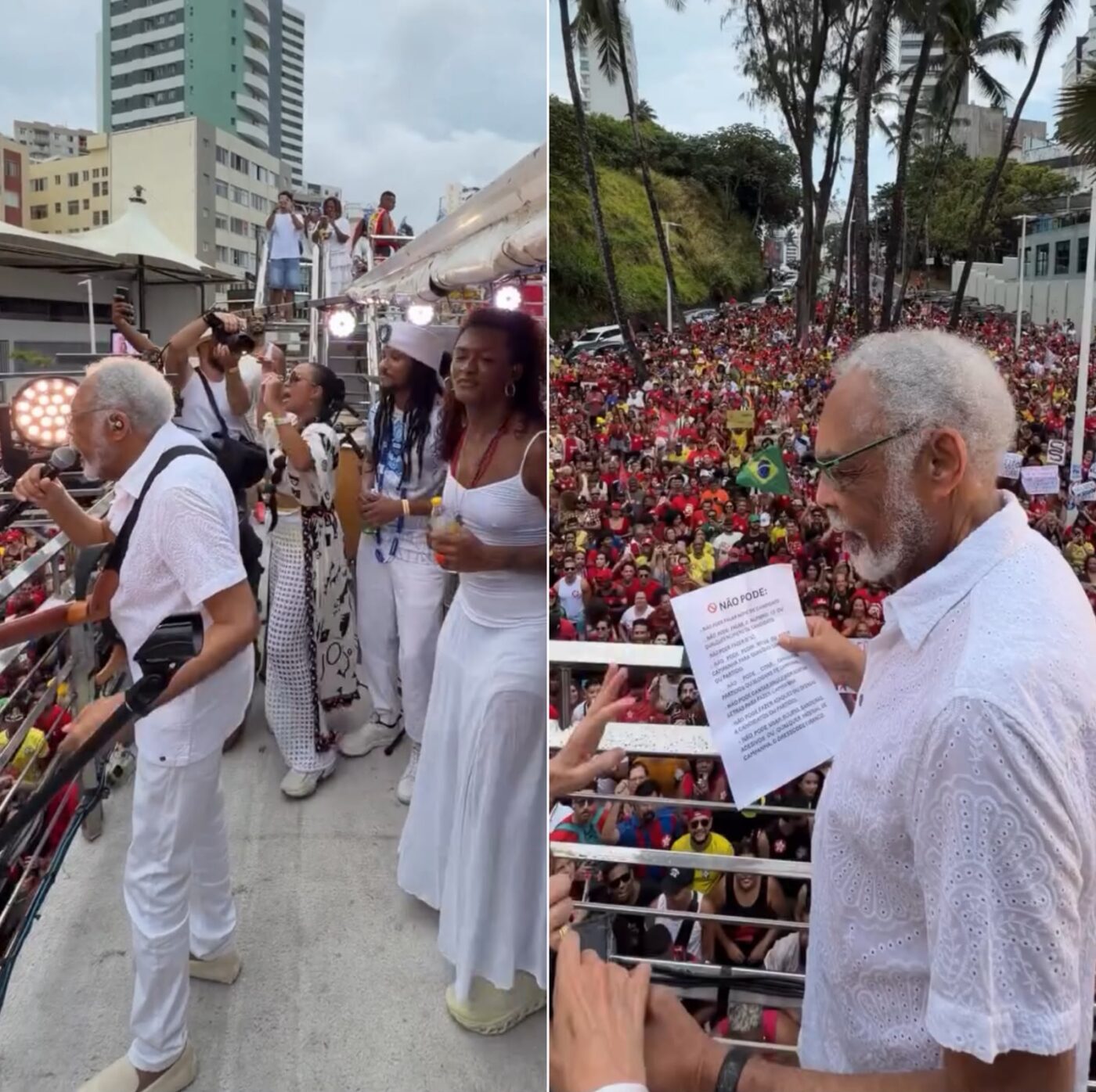 Aos 84 anos, Gilberto Gil canta durante ‘Ato pela Democracia’ na Barra, em Salvador