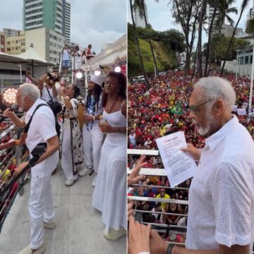Aos 84 anos, Gilberto Gil canta durante ‘Ato pela Democracia’ na Barra, em Salvador