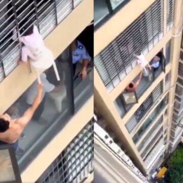 Com apenas 3 anos, menina é salva por vizinhos após ficar pendurada no 12º andar; veja vídeo do resgate