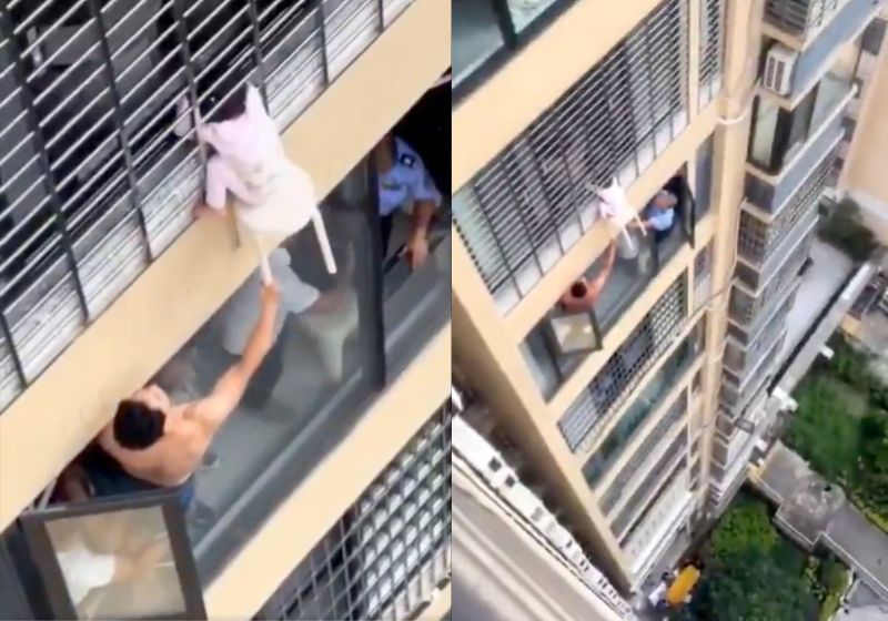 Com apenas 3 anos, menina é salva por vizinhos após ficar pendurada no 12º andar; veja vídeo do resgate