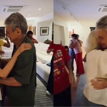Ex-casal, Chico Buarque e Marieta Severo se abraçam ao comemorar reeleição de Lula